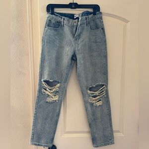 One Teaspoon Light Blue Distressed Straight Leg Jeans